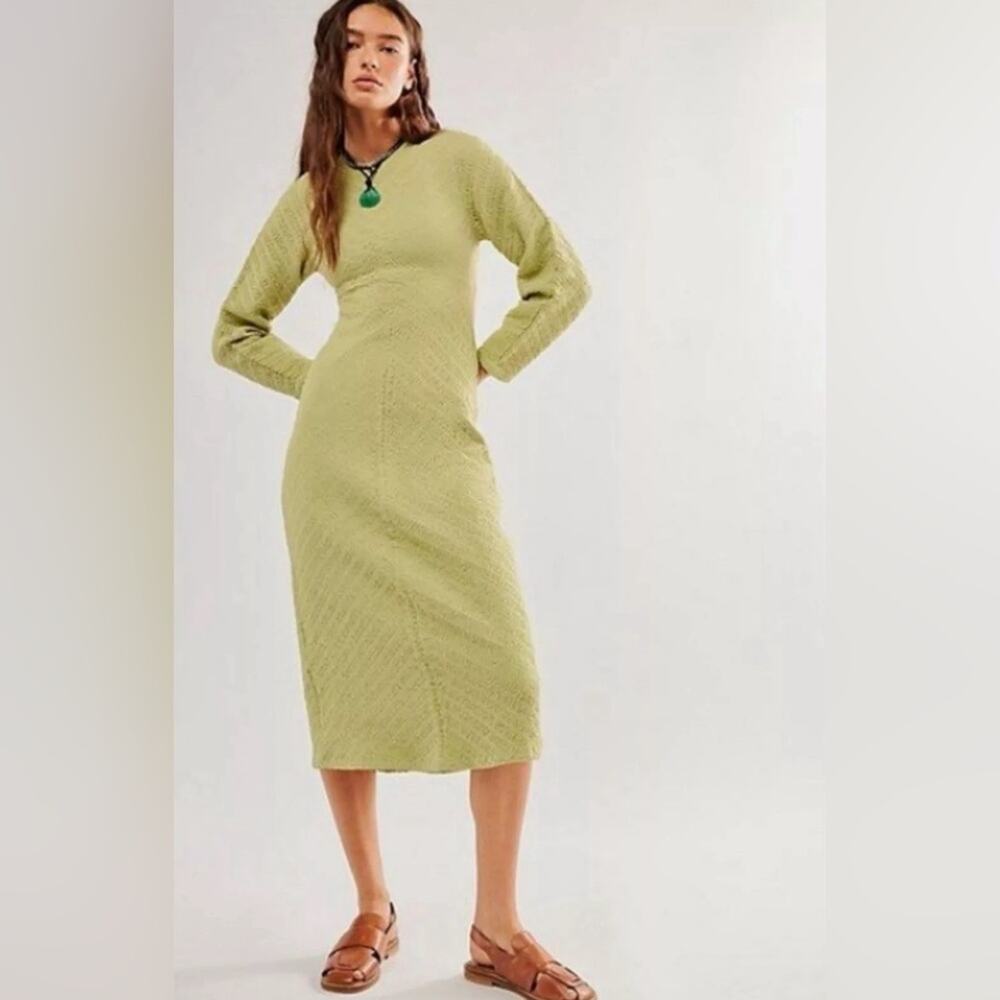 Free People NEW Medium/Large Midi Sweater Dress Gabby Seamless Green
